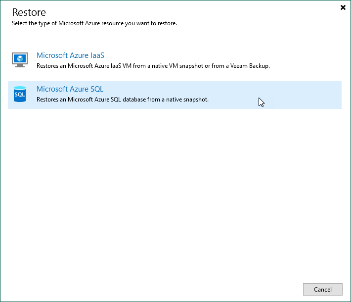 Restore to Microsoft Azure SQL - Launch