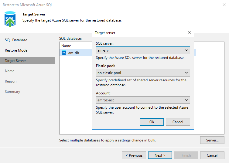 Restore to Microsoft Azure SQL - Server
