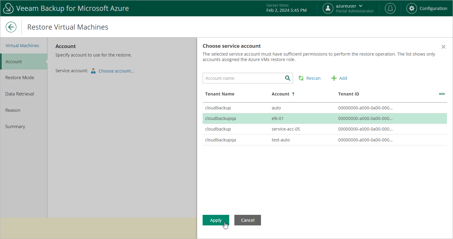 Step 3. Select Azure Account