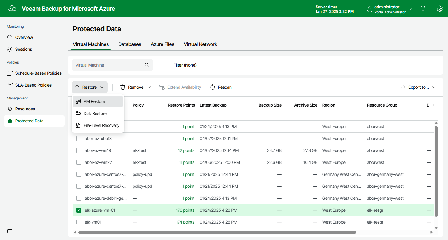 Step 1 Launch Restore Virtual Machines Wizard Veeam Backup For Microsoft Azure Guide 