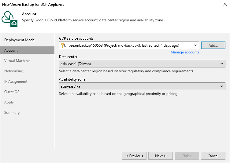 Step 3. Specify Service Account Settings