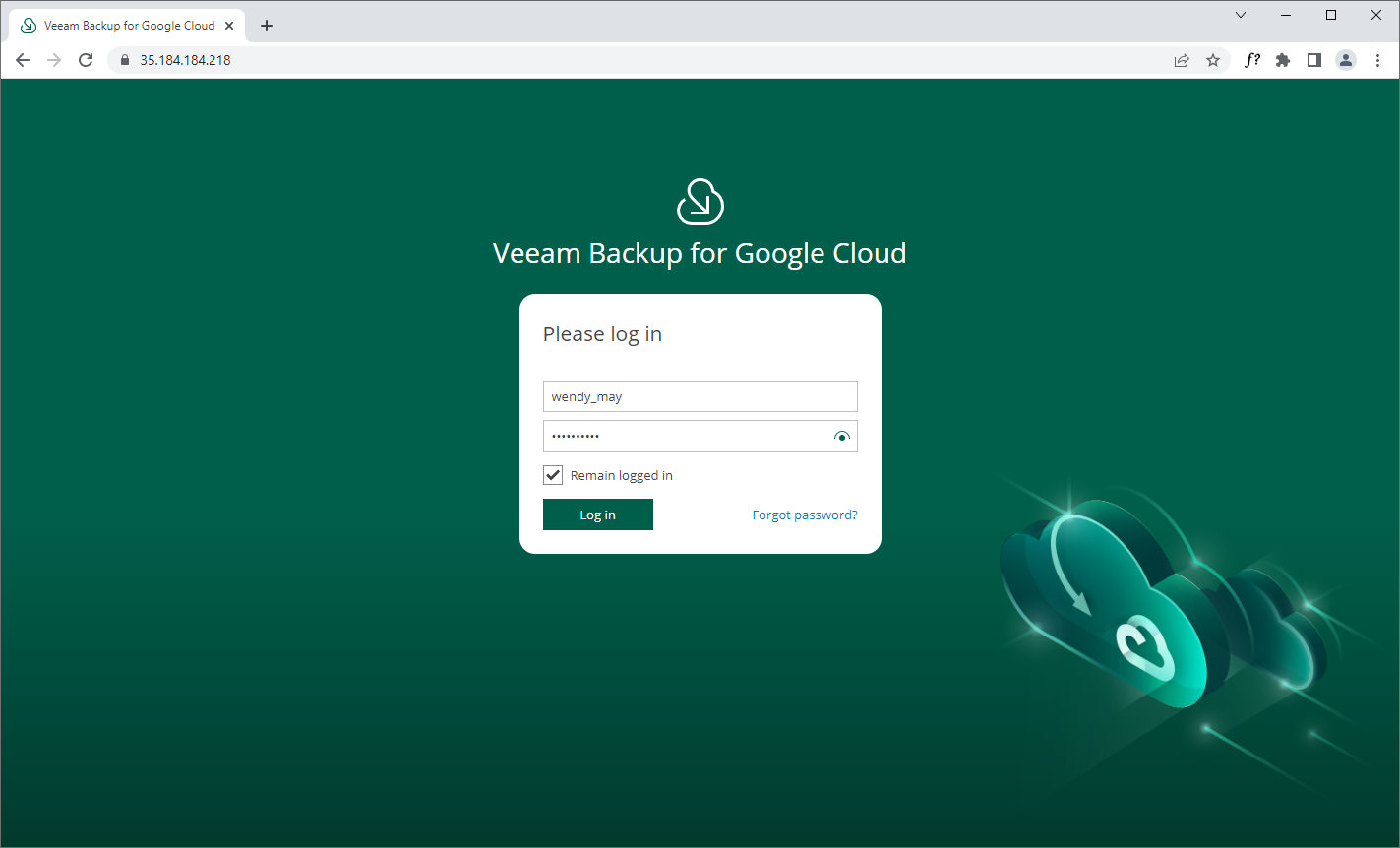 Accessing Veeam Backup for GCP