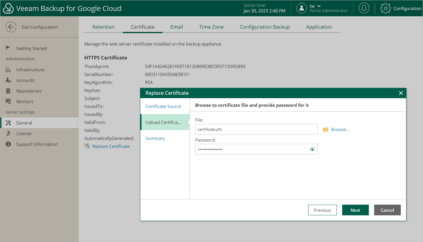 Replacing Security Certificate