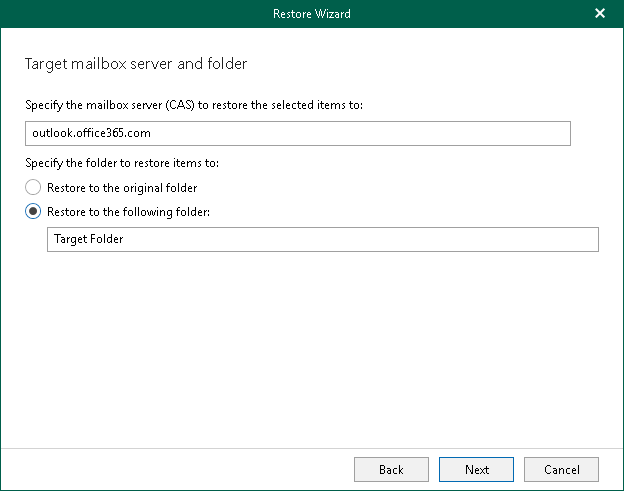 Specify CAS Server and Target Folder