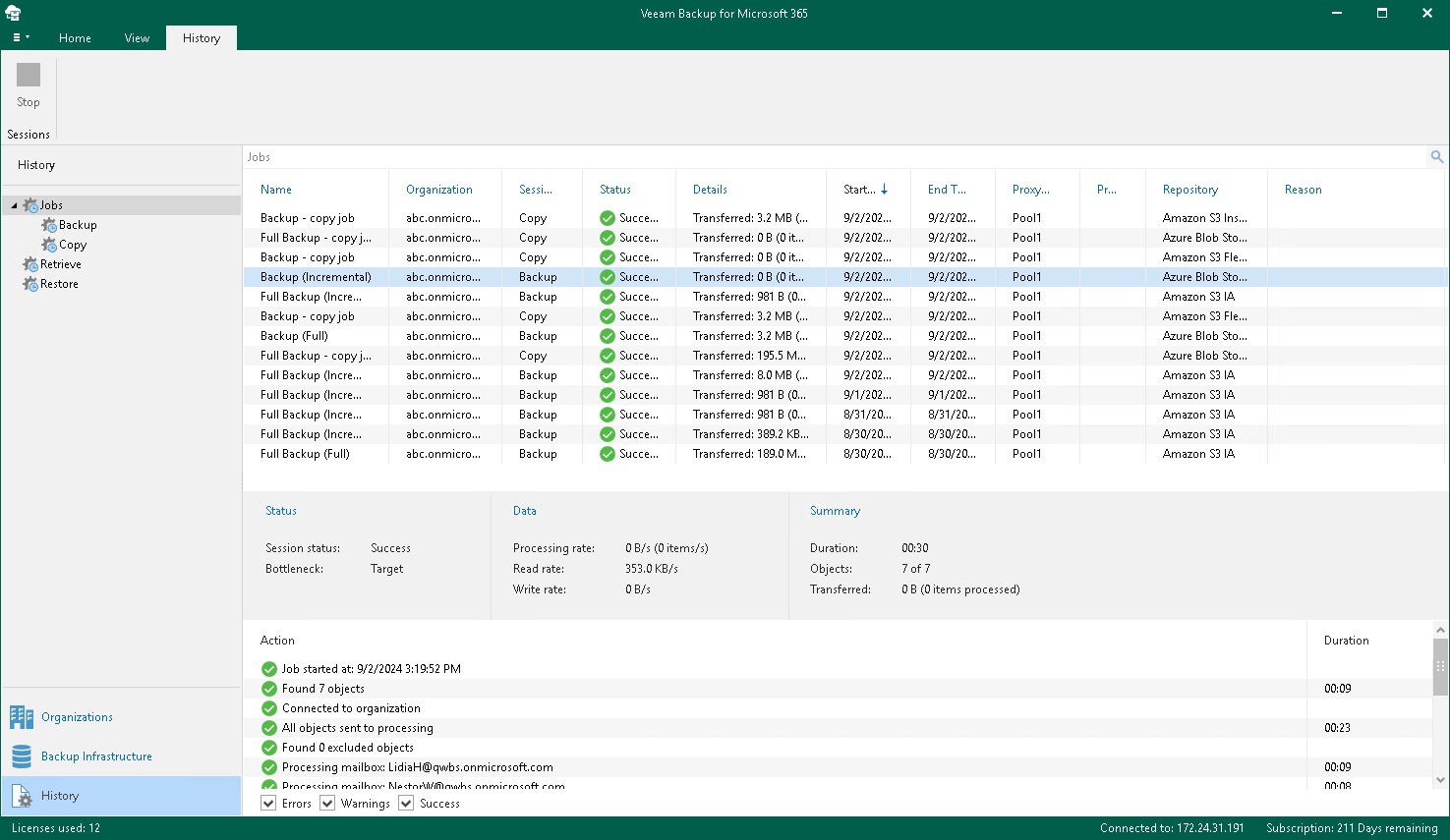 Backup, Backup Copy, Retrieve and Restore Statistics - Veeam Backup for ...