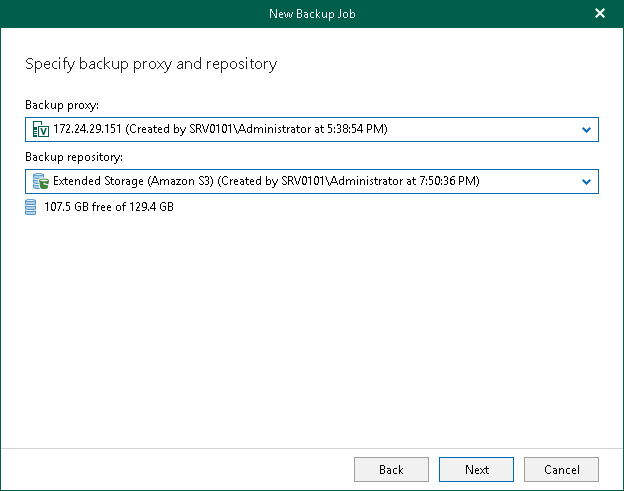 Specifying Backup Proxy and Repository