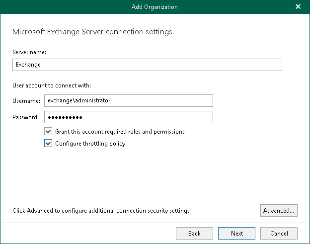 Adding Microsoft On-premises Exchange Organization