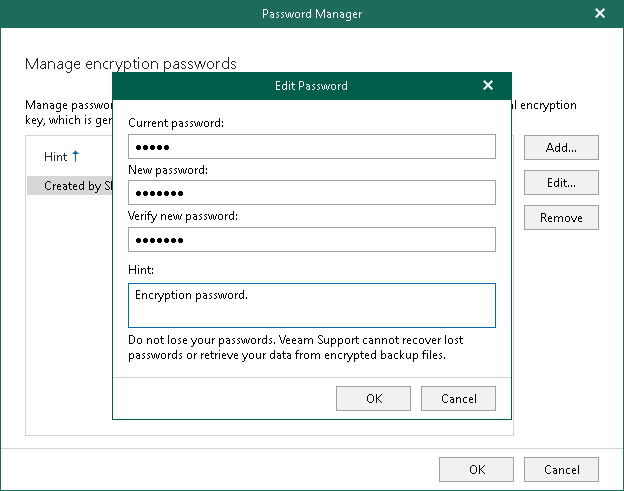 Editing and Removing Encryption Passwords