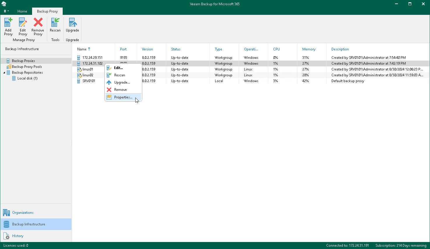 Modifying Backup Proxy Server Properties Veeam Backup For