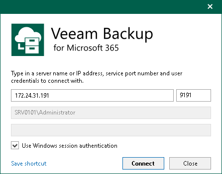 Launching Veeam Backup for Microsoft 365