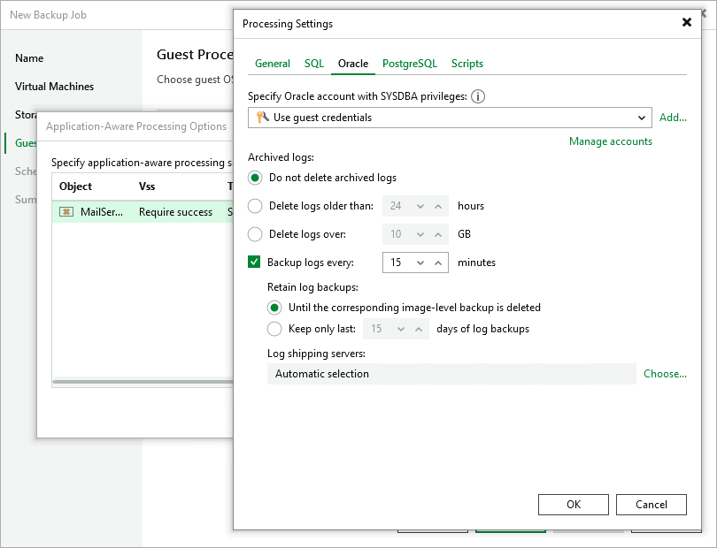Oracle Archived Redo Log Settings
