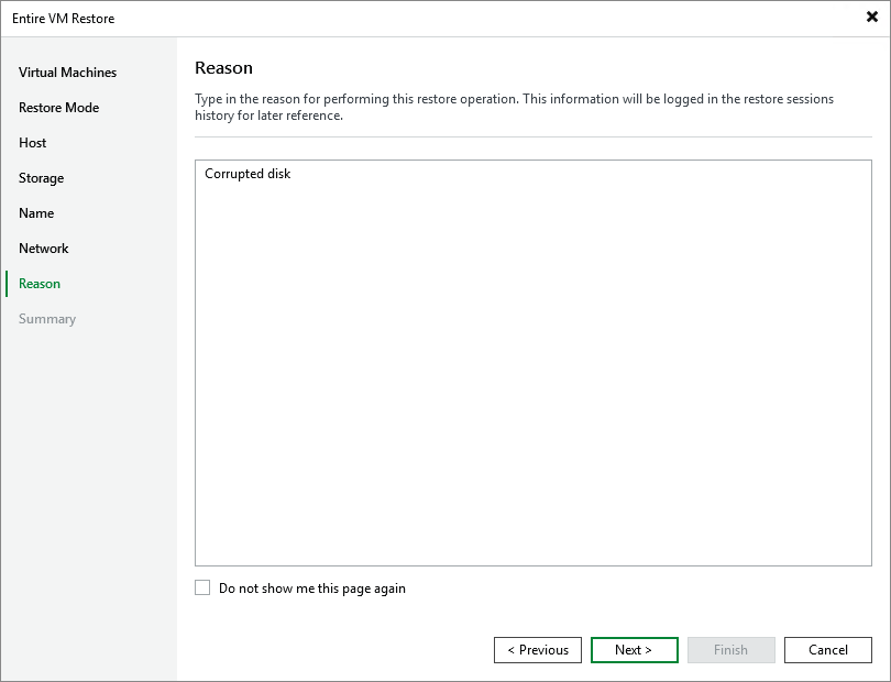 Step 8. Specify Restore Reason