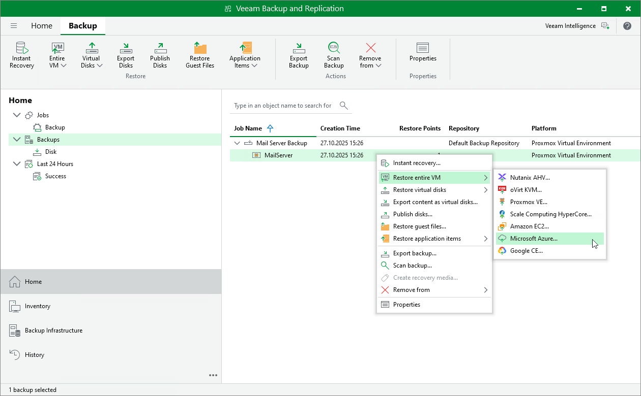 Restore to Microsoft Azure
