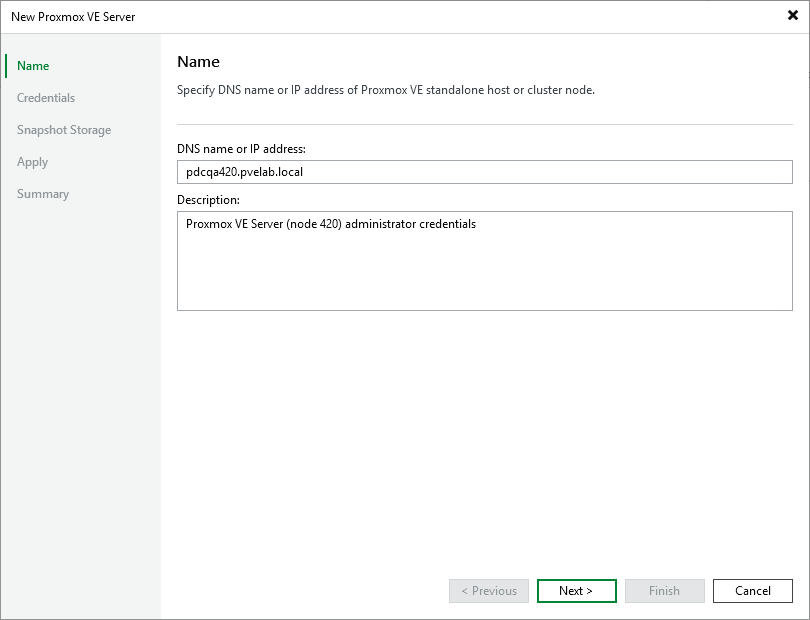 Step 2. Specify Domain Name or IP Address of Proxmox VE server
