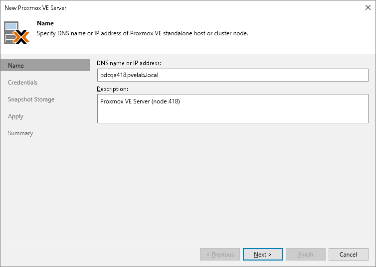 Step 2. Specify Domain Name or IP Address of Proxmox VE server