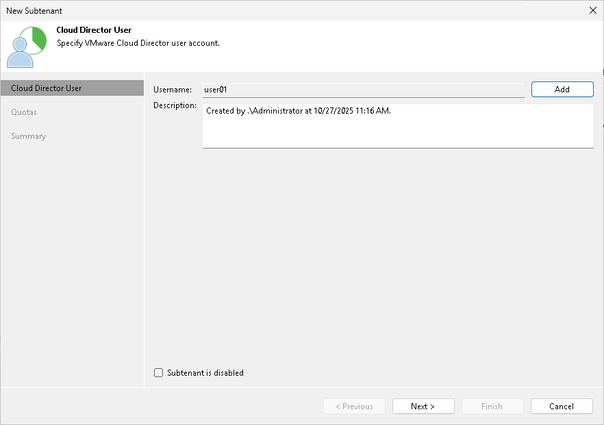 Step 2. Select Cloud Director User