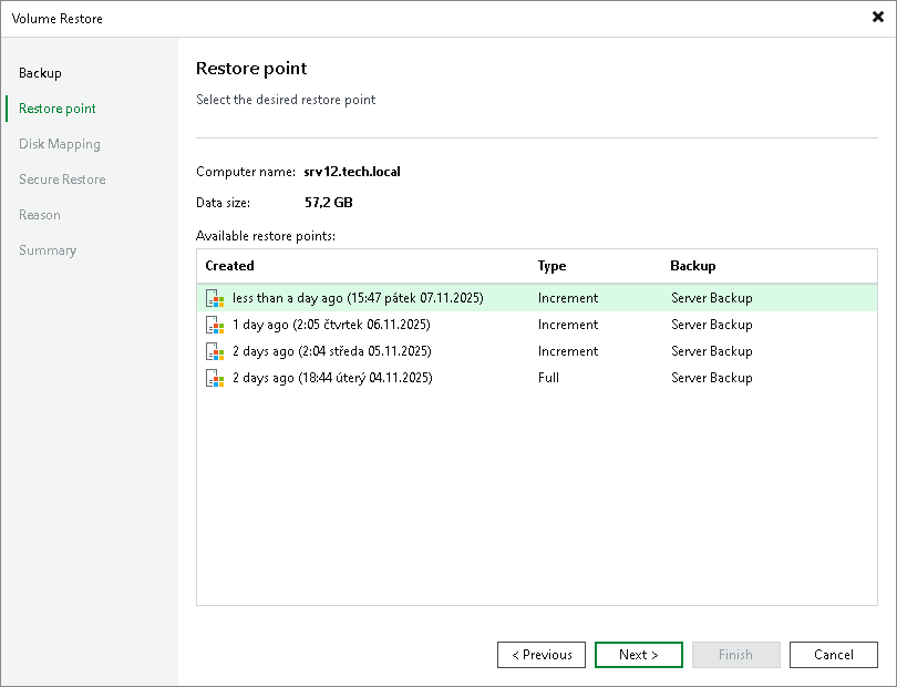 Restoring Volumes from Veeam Agent Backups