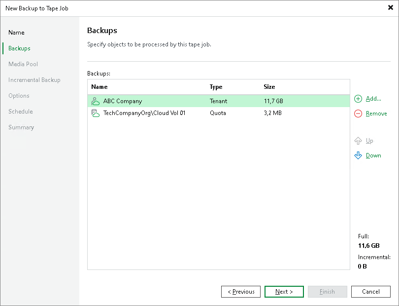 Creating Tenant Backup to Tape Job
