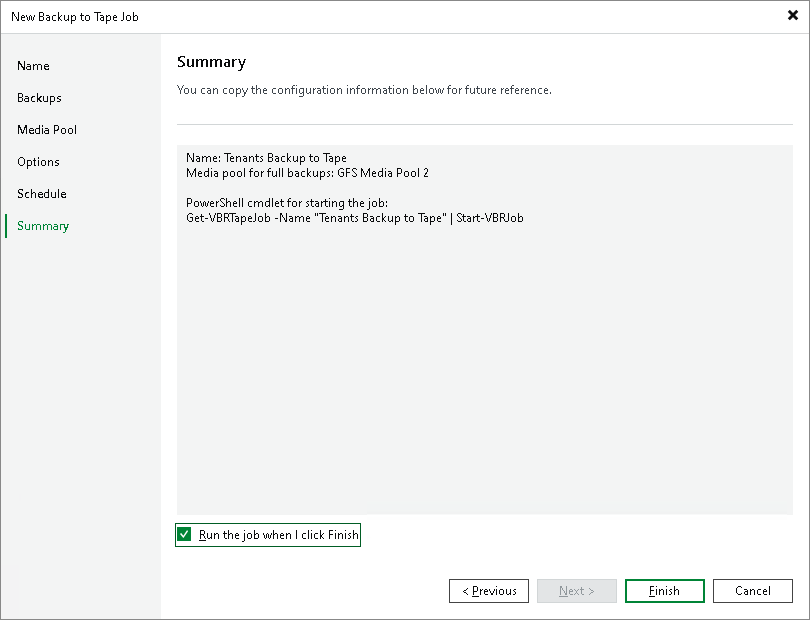 Creating Tenant Backup to Tape Job