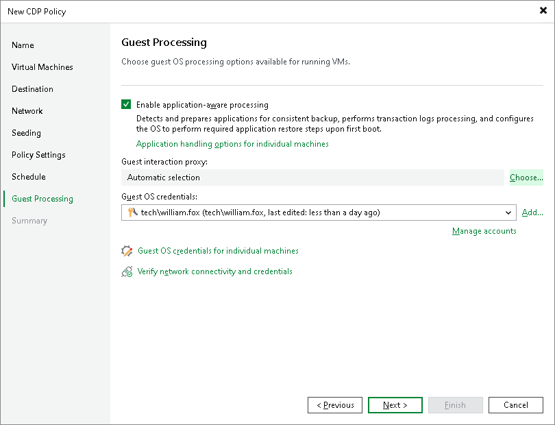 Creating CDP Policies for VMware vSphere