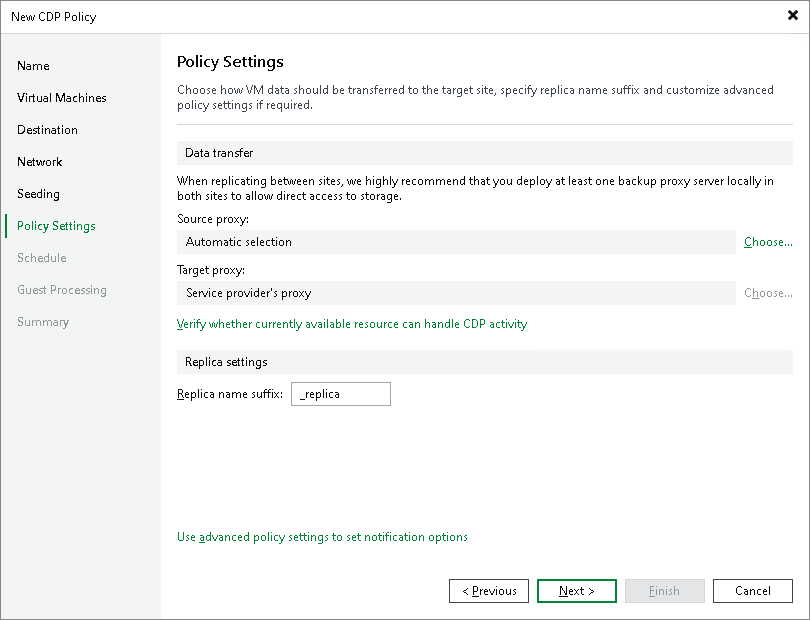 Creating CDP Policies for VMware vSphere