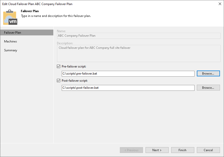 Editing Cloud Failover Plan Settings