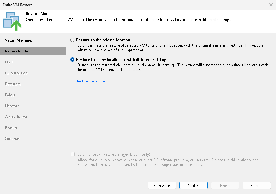 Performing Entire VM Restore