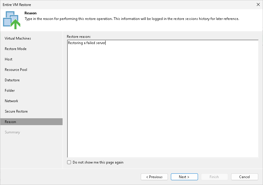 Performing Entire VM Restore