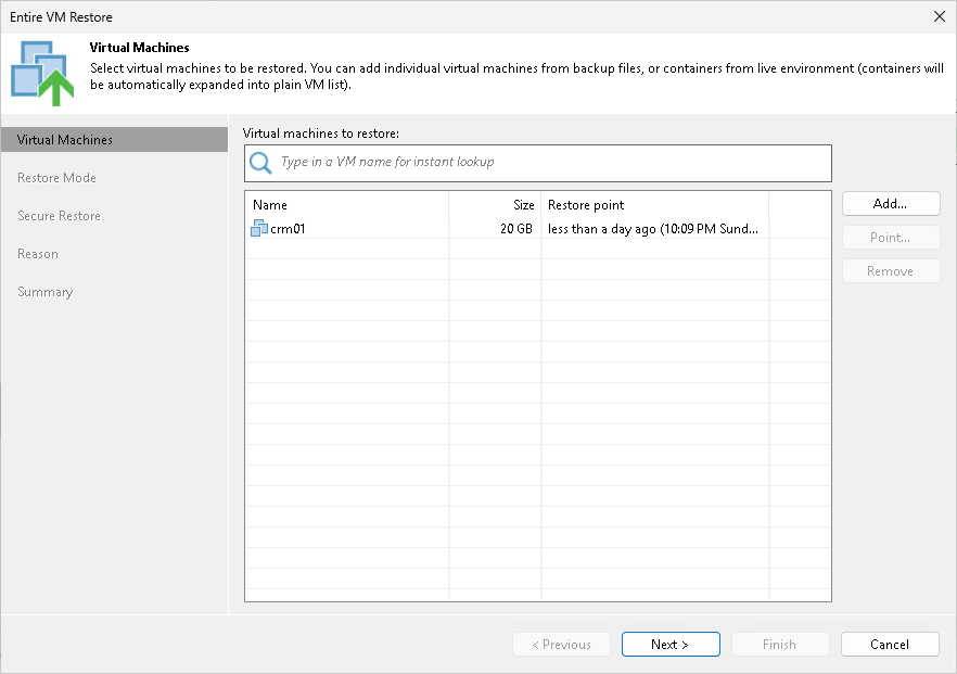 Performing Entire VM Restore