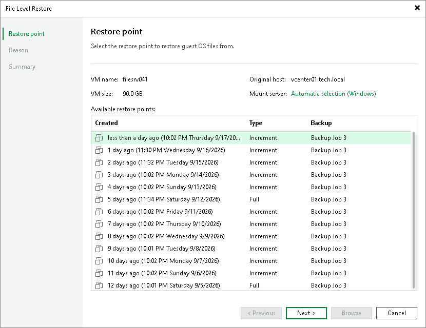 Restoring Guest OS Files from Tenant Backups