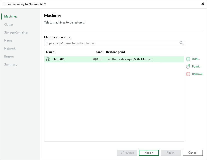 Performing Instant Recovery to Nutanix AHV