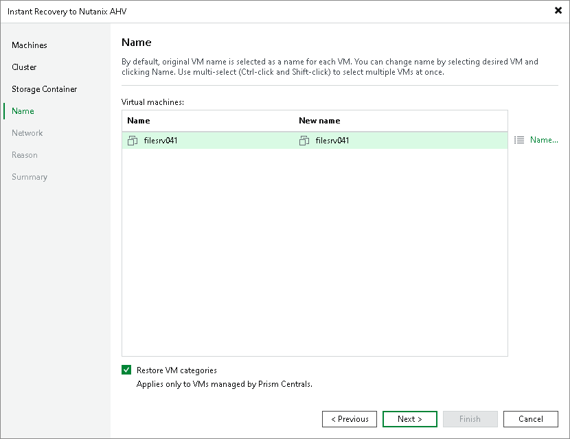 Performing Instant Recovery to Nutanix AHV