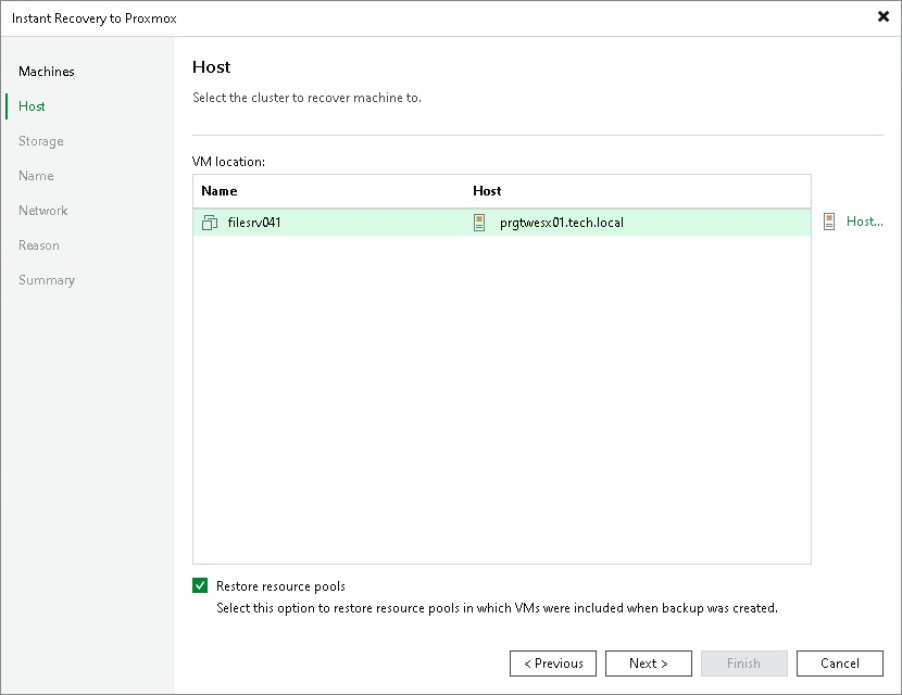 Performing Instant Recovery to Proxmox VE