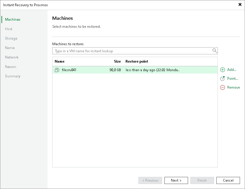 Performing Instant Recovery to Proxmox VE
