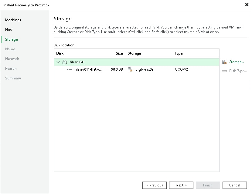 Performing Instant Recovery to Proxmox VE