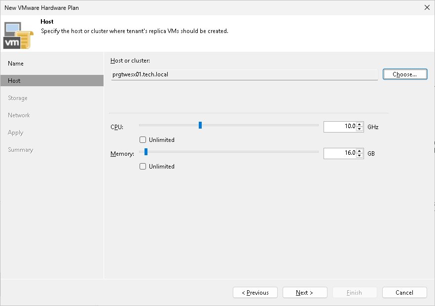 Step 3. Specify Host or Cluster