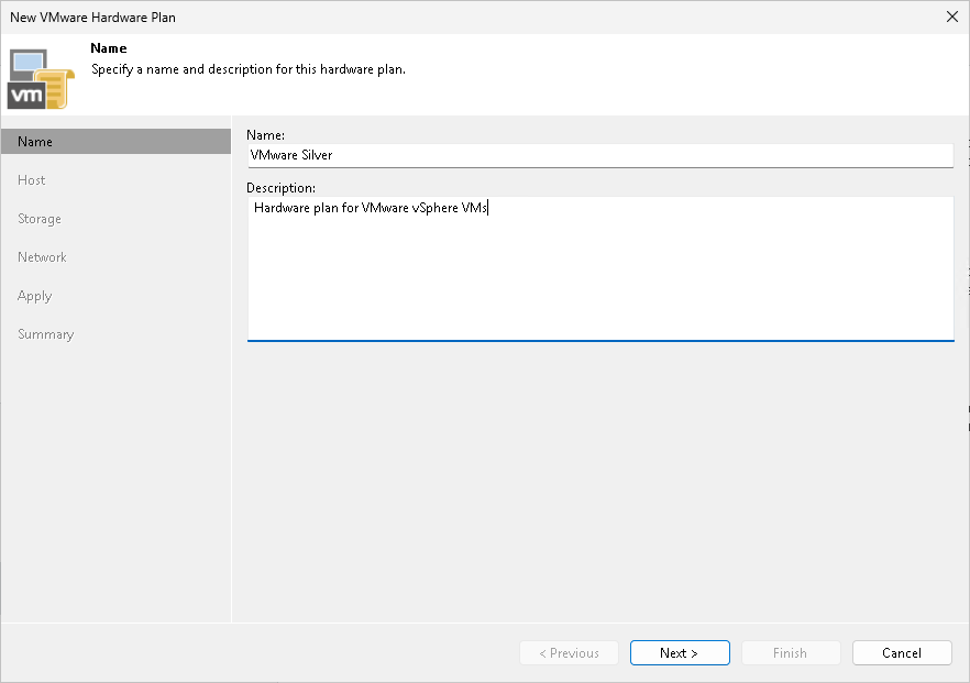 Step 2. Specify Hardware Plan Name and Description