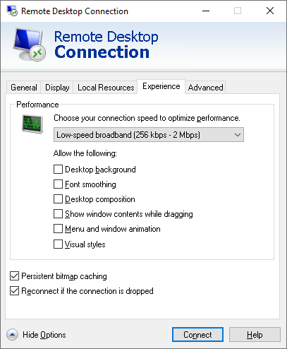 Adjusting Remote Desktop Connection Settings