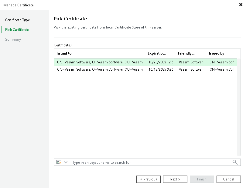 Selecting Existing Certificates from Certificate Store