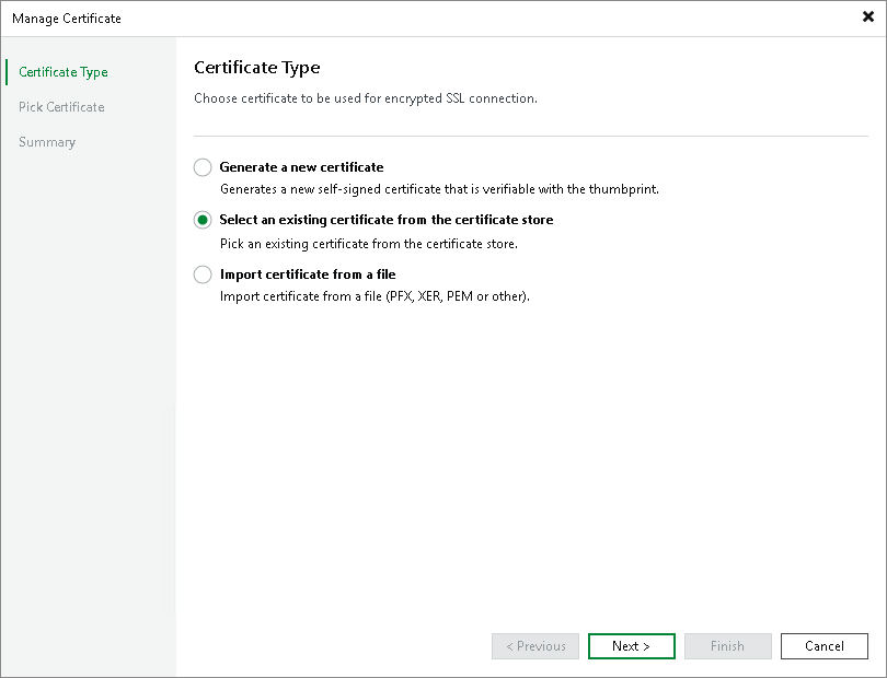 Selecting Existing Certificates from Certificate Store