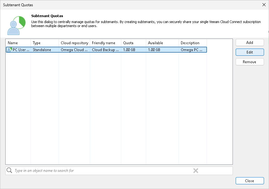 Editing Subtenant Account