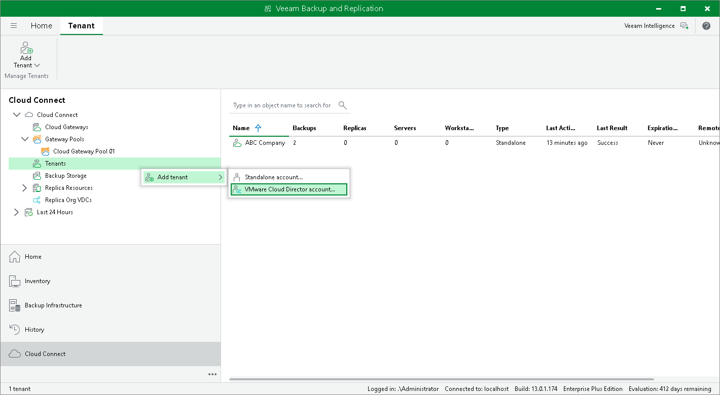 Launch Tenant Account Wizard