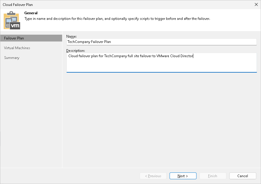 Step 2. Specify Failover Plan Name and Description