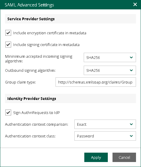 Configuring SAML Authentication Settings