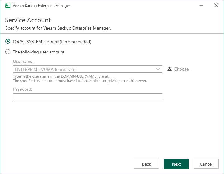 Step 7. Specify Service Account