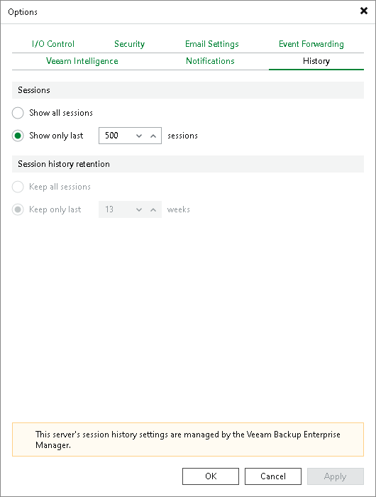 Configuring Retention Settings for Index and History