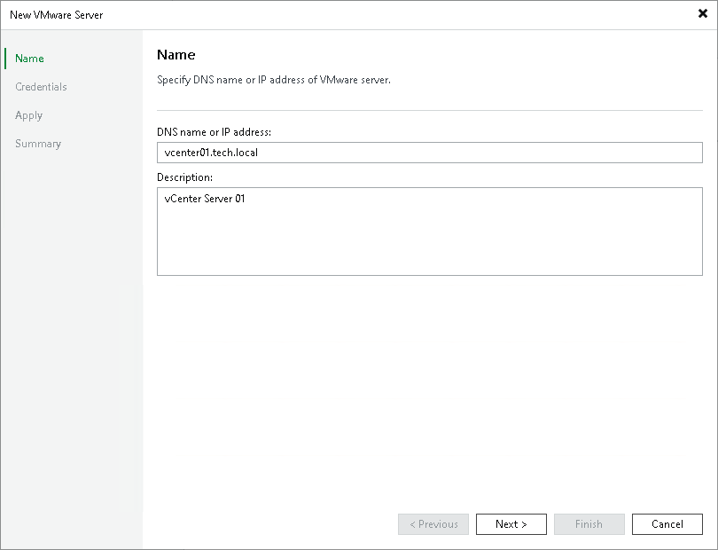 Step 3. Adding VMware vSphere Virtual Infrastructure Servers