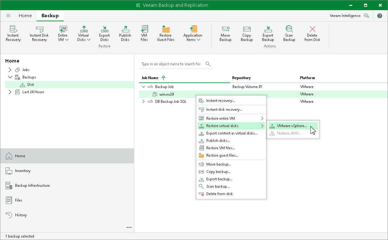 Launch VM Disk Restore