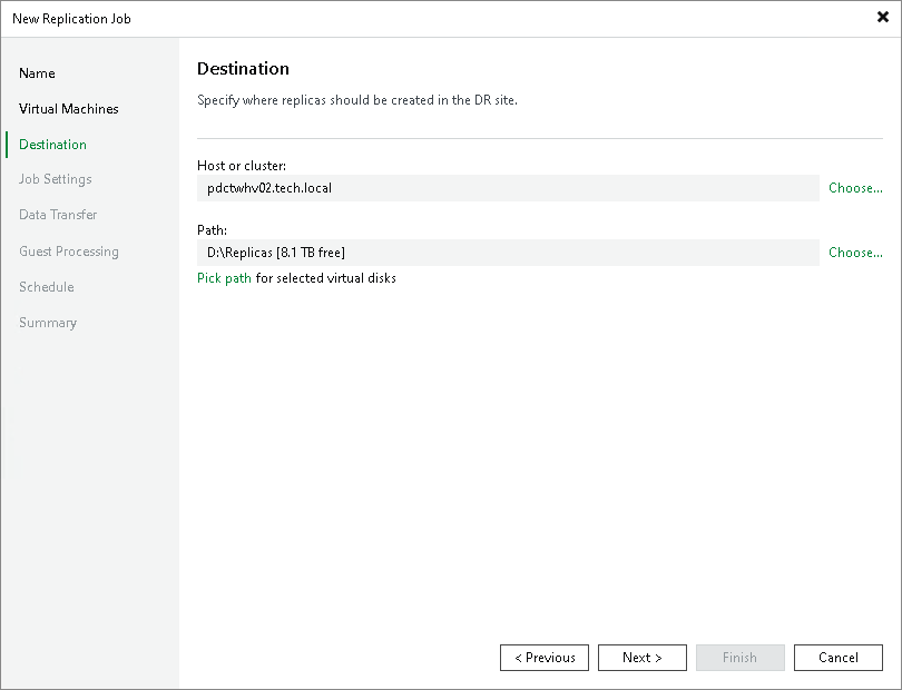Choose Replication Destination Creating Replication Job