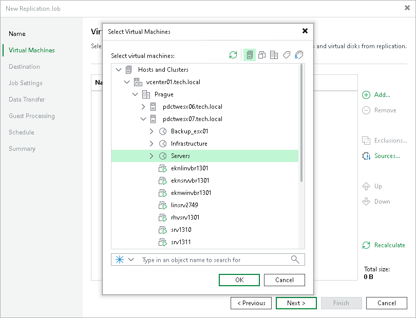 Choose VMs to Replicate Creating Replication Job